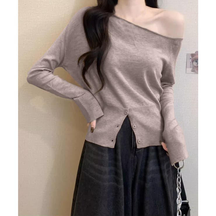 ワンショルダーニットトップス裾ボタン秋服 | Miniministore | 詳細画像11 