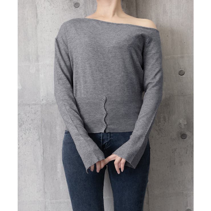 ワンショルダーニットトップス裾ボタン秋服 | Miniministore | 詳細画像17 