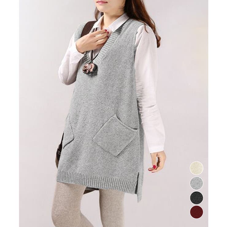 チュニックベスト Vネック ニットベスト | Miniministore | 詳細画像1 
