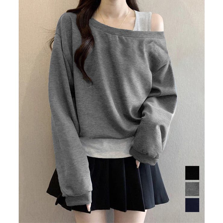 レイヤード風スウェットワンショルダー秋服 | Miniministore | 詳細画像1 