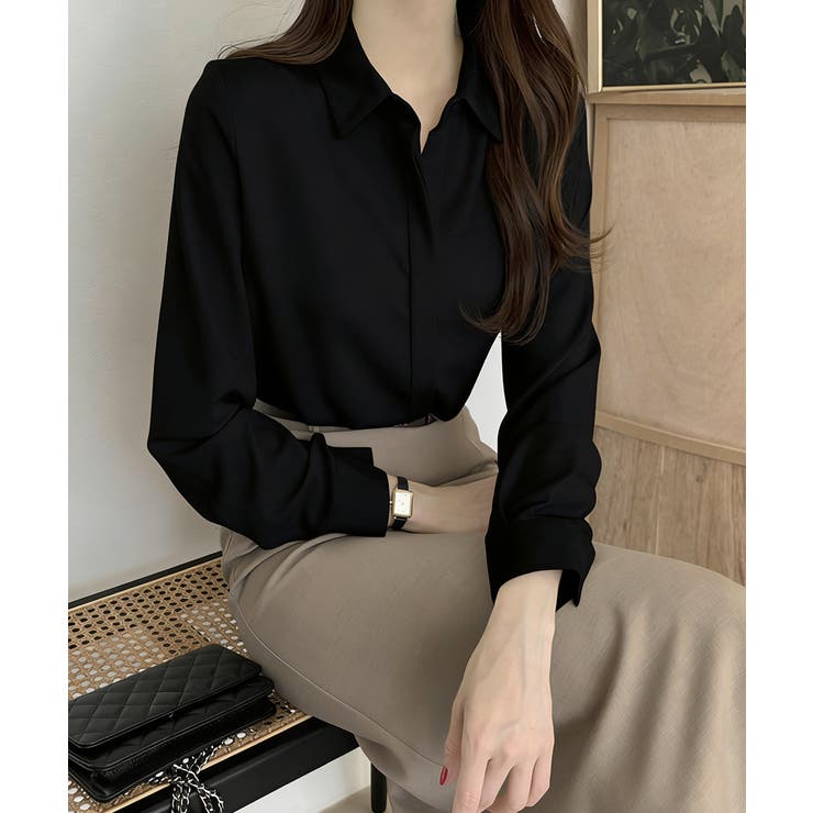 シャツブラウス 隠しボタン ブラウス長袖 | Miniministore | 詳細画像5 