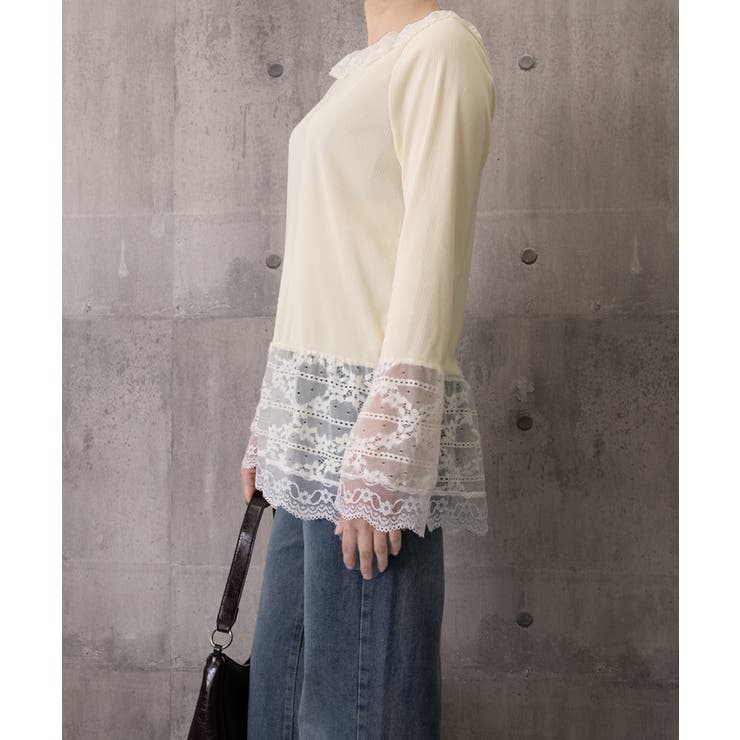 レース切り替えTシャツフェミニントップス | Miniministore | 詳細画像15 