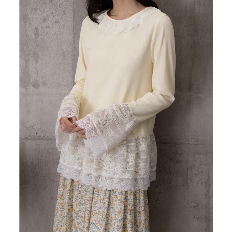 レース切り替えTシャツフェミニントップス | Miniministore | 詳細画像4 