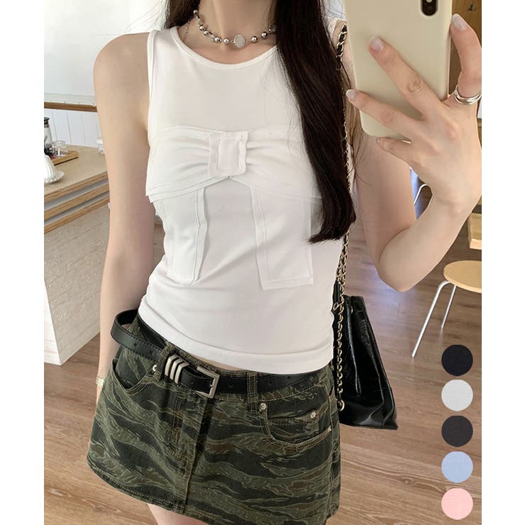 リボン付きタンクトップ カップ付きタンク | Miniministore | 詳細画像1 