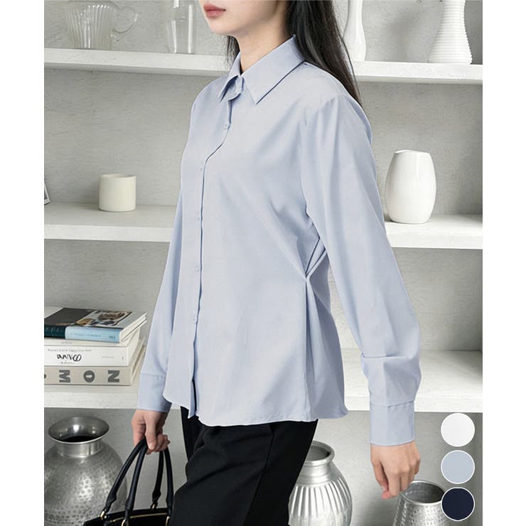 サイドボタンタックシャツブラウス長袖春服 | Miniministore | 詳細画像1 