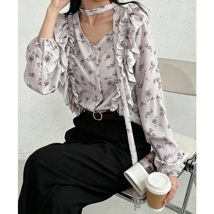 フリル花柄シャツブラウス リボンタイ付き | Miniministore | 詳細画像10 