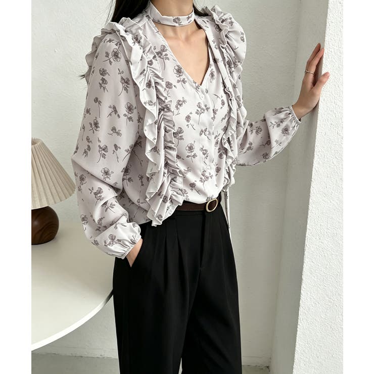 フリル花柄シャツブラウス リボンタイ付き | Miniministore | 詳細画像11 