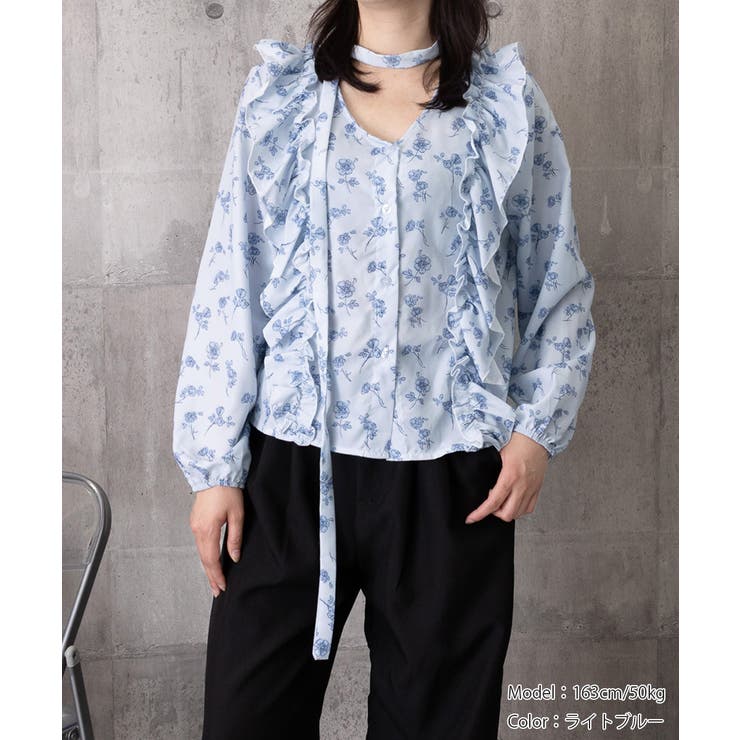 フリル花柄シャツブラウス リボンタイ付き | Miniministore | 詳細画像12 
