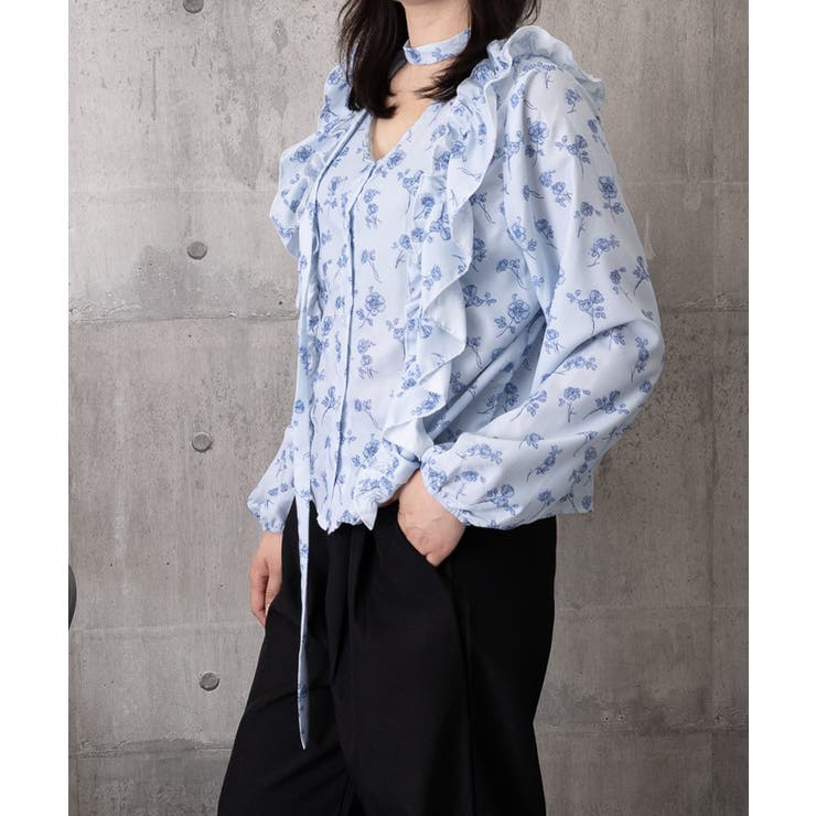 フリル花柄シャツブラウス リボンタイ付き | Miniministore | 詳細画像13 