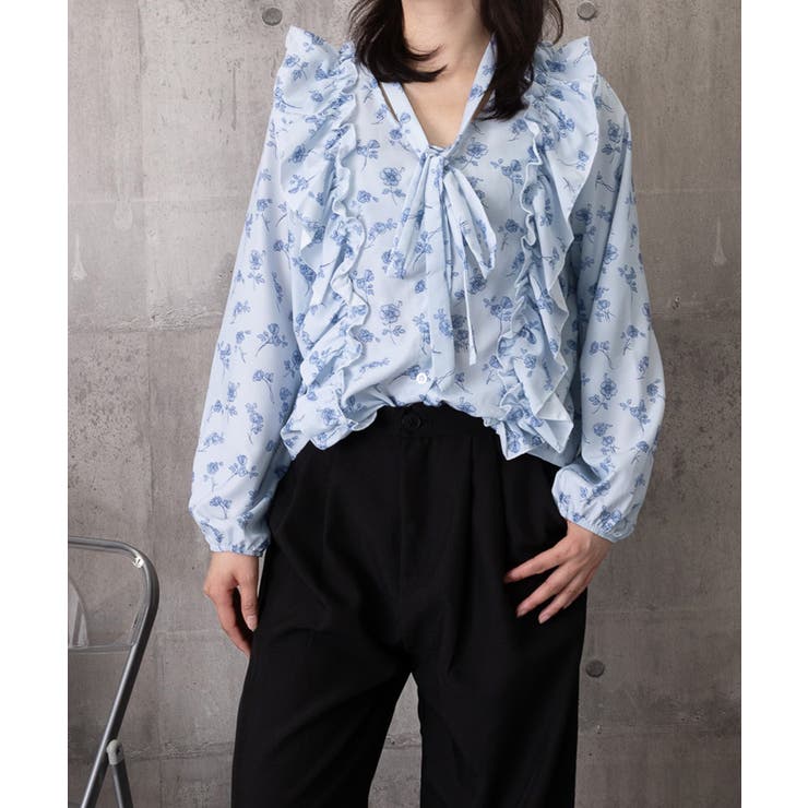 フリル花柄シャツブラウス リボンタイ付き | Miniministore | 詳細画像15 