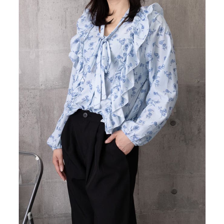 フリル花柄シャツブラウス リボンタイ付き | Miniministore | 詳細画像16 
