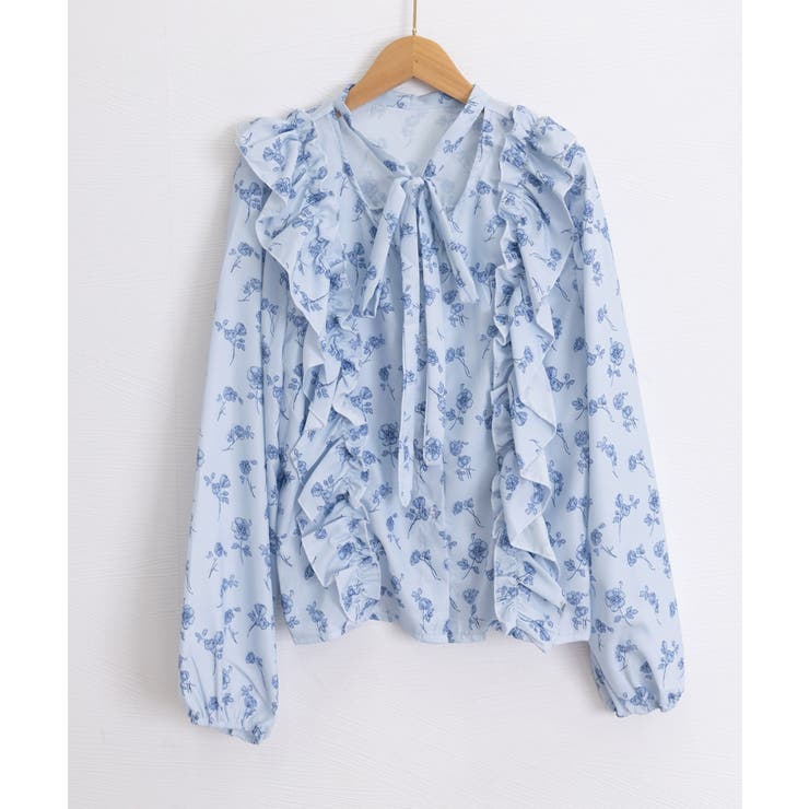 フリル花柄シャツブラウス リボンタイ付き | Miniministore | 詳細画像17 