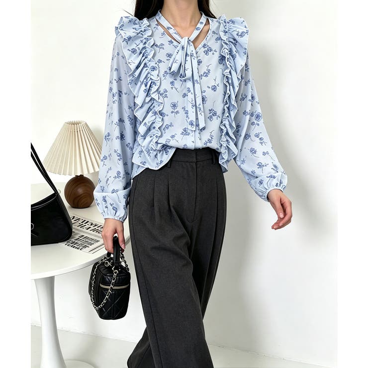 フリル花柄シャツブラウス リボンタイ付き | Miniministore | 詳細画像6 