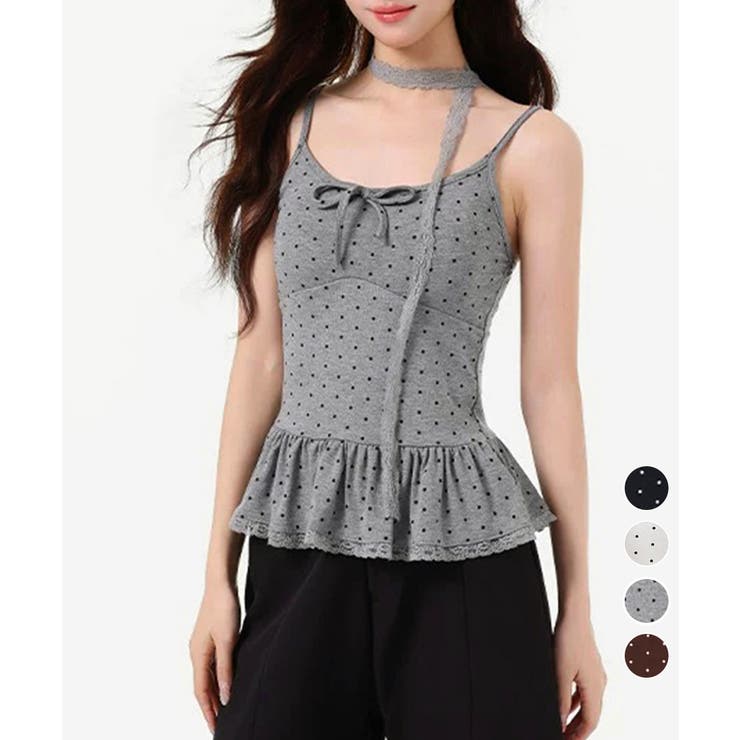 ドット柄キャミソール レースタイ付き夏服 | Miniministore | 詳細画像1 