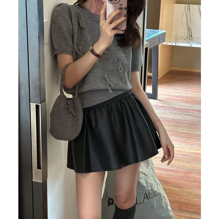 リボン付きニットトップスクルーネック夏服 | Miniministore | 詳細画像12 