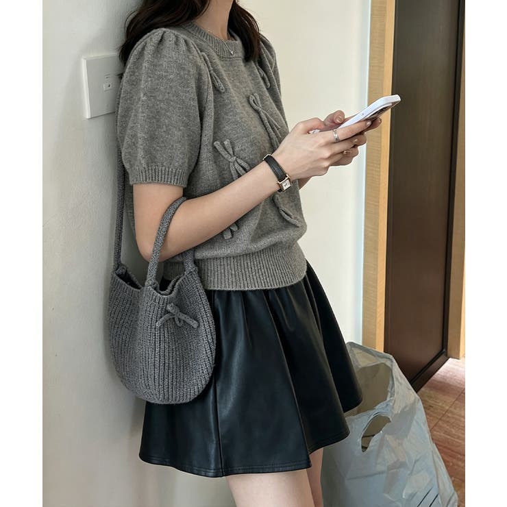 リボン付きニットトップスクルーネック夏服 | Miniministore | 詳細画像13 