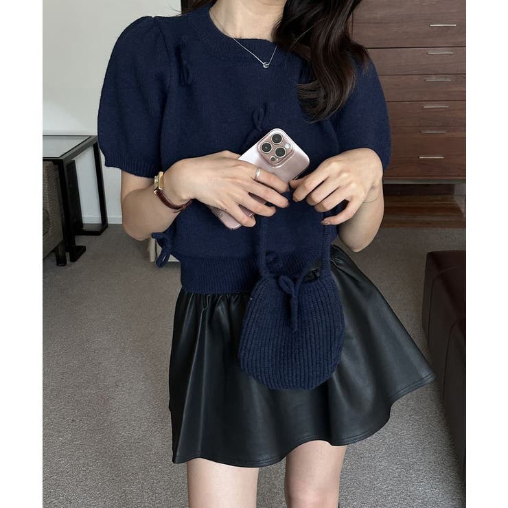 リボン付きニットトップスクルーネック夏服 | Miniministore | 詳細画像15 