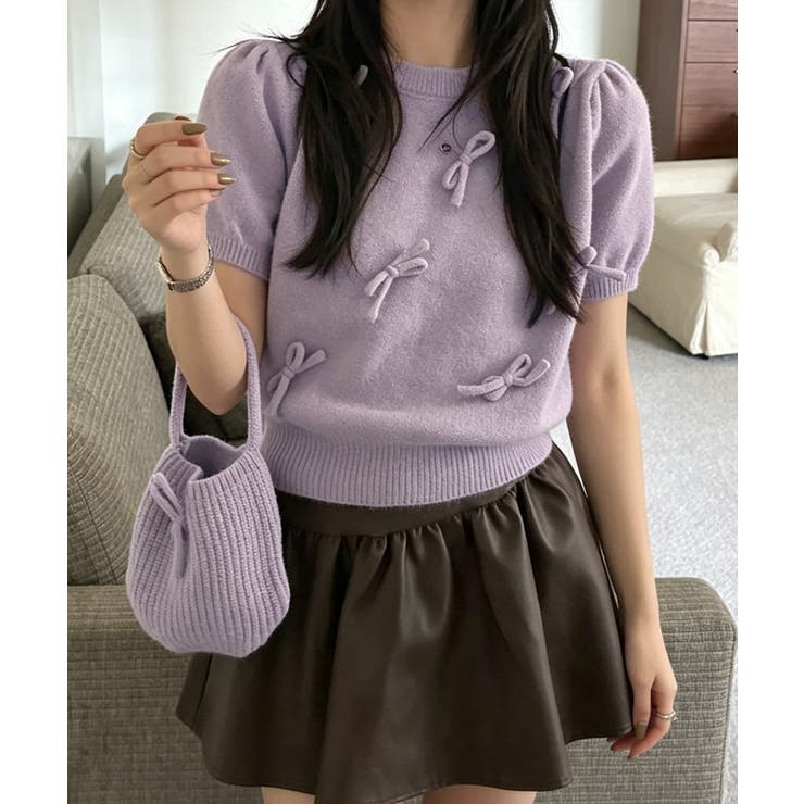 リボン付きニットトップスクルーネック夏服 | Miniministore | 詳細画像17 