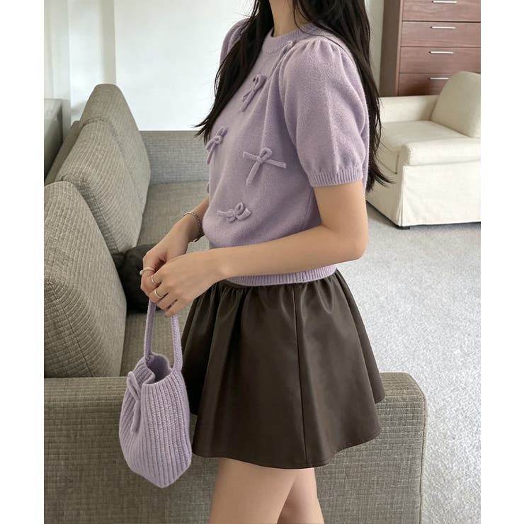 リボン付きニットトップスクルーネック夏服 | Miniministore | 詳細画像18 