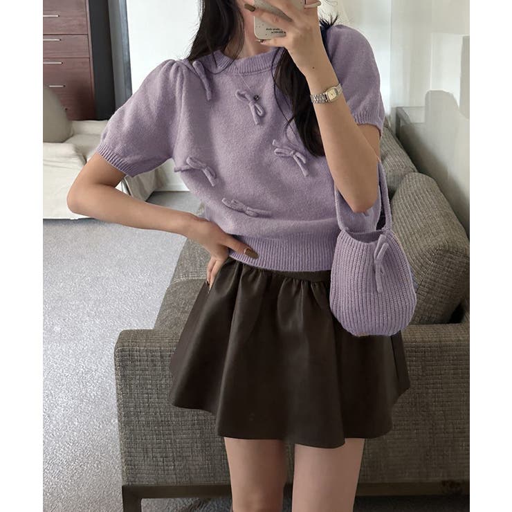 リボン付きニットトップスクルーネック夏服 | Miniministore | 詳細画像19 