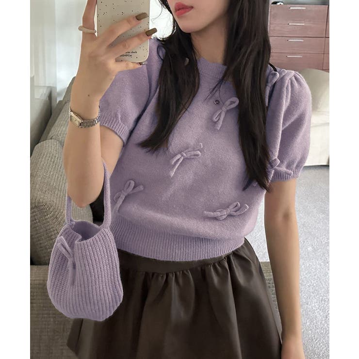 リボン付きニットトップスクルーネック夏服 | Miniministore | 詳細画像20 