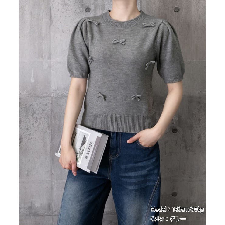 リボン付きニットトップスクルーネック夏服 | Miniministore | 詳細画像22 