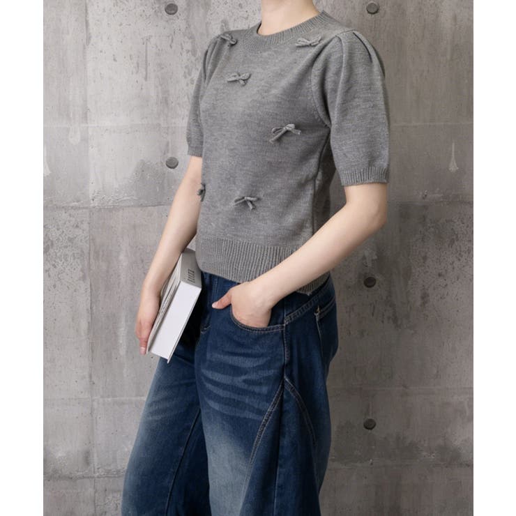 リボン付きニットトップスクルーネック夏服 | Miniministore | 詳細画像23 
