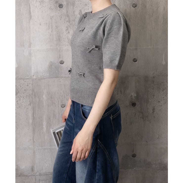 リボン付きニットトップスクルーネック夏服 | Miniministore | 詳細画像24 