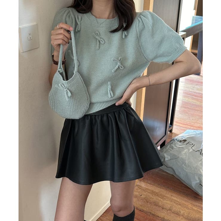 リボン付きニットトップスクルーネック夏服 | Miniministore | 詳細画像3 