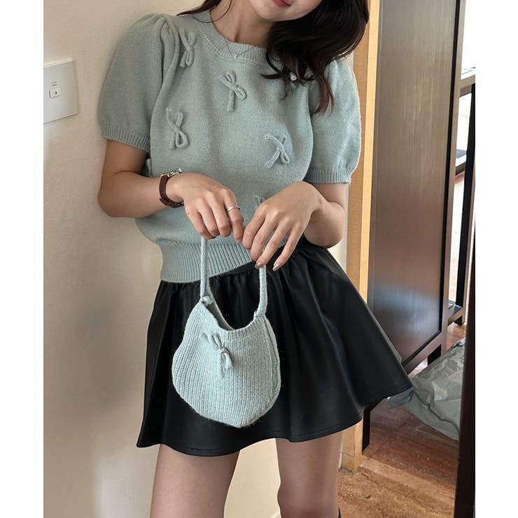 リボン付きニットトップスクルーネック夏服 | Miniministore | 詳細画像4 