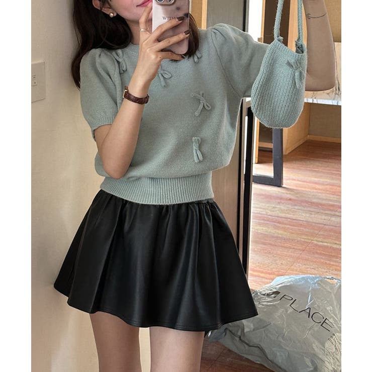 リボン付きニットトップスクルーネック夏服 | Miniministore | 詳細画像5 