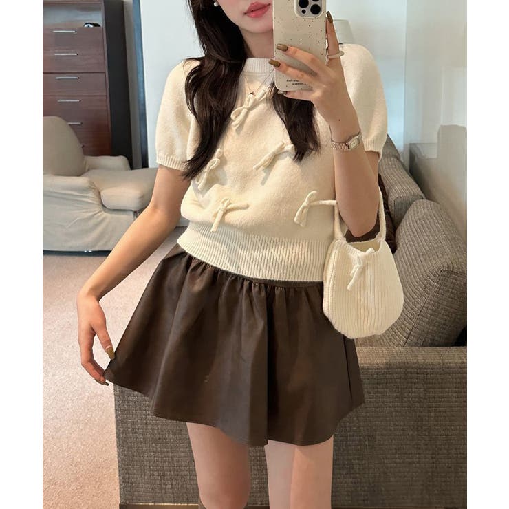 リボン付きニットトップスクルーネック夏服 | Miniministore | 詳細画像7 