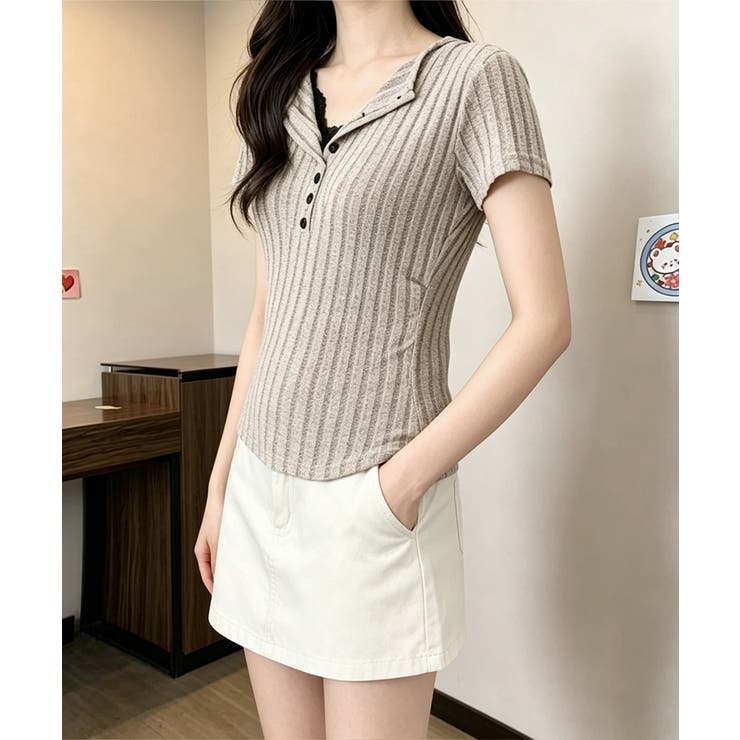 レースドッキングヘンリーネックリブトップ | Miniministore | 詳細画像7 