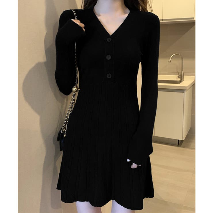 Vネックニットワンピース 飾りボタン付き | Miniministore | 詳細画像6 