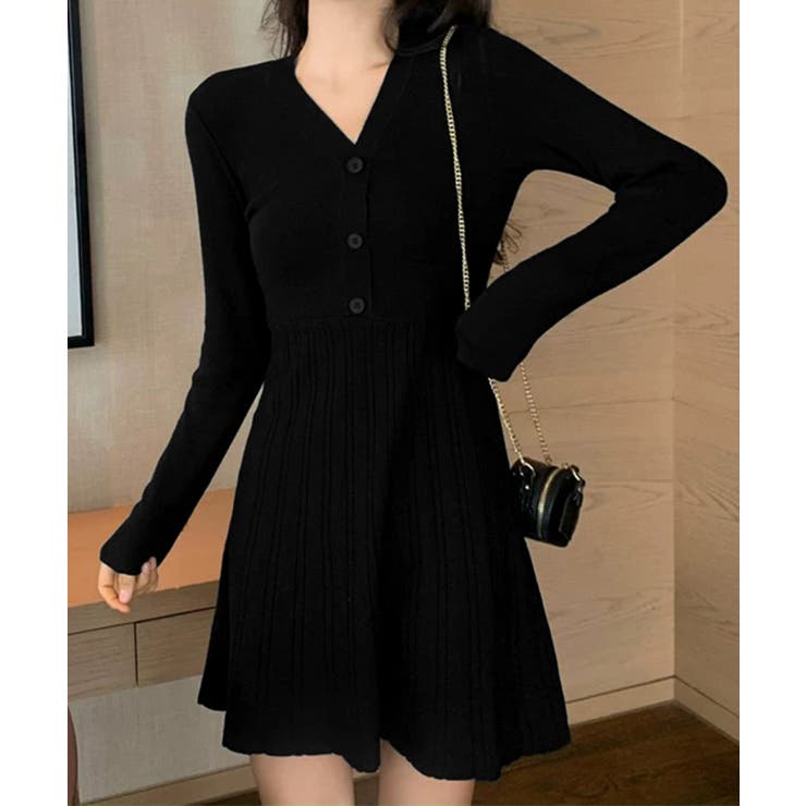 Vネックニットワンピース 飾りボタン付き | Miniministore | 詳細画像7 