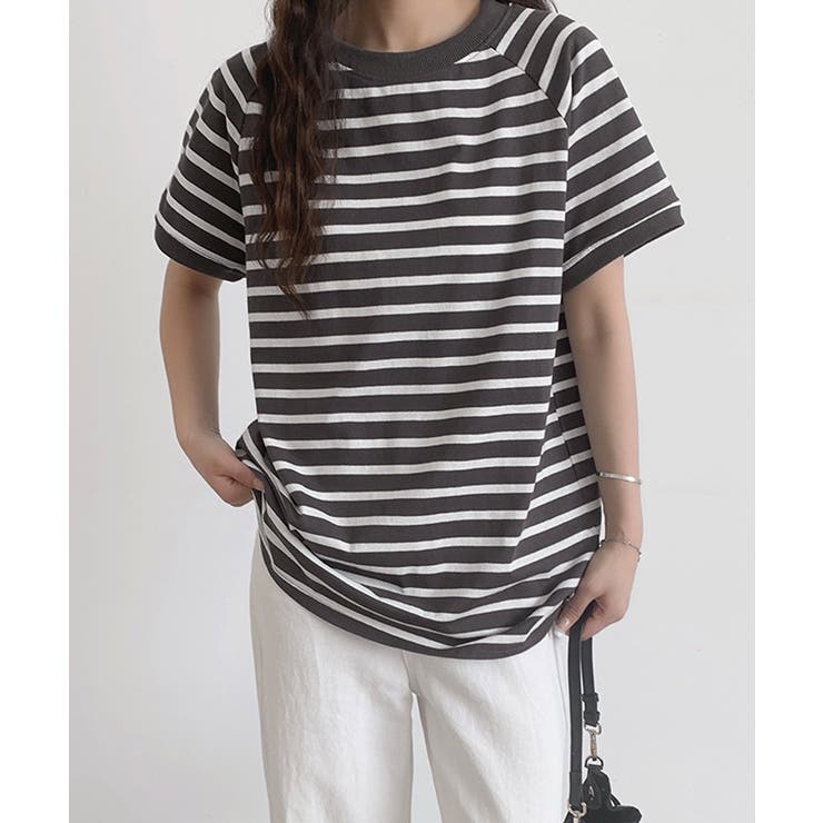 チャコールグレー（ボーダー） | ボーダーTシャツ 半袖チュニックTシャツ | Miniministore