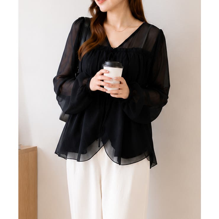 ブラック | きれいめカジュアル シフォンブラウス 透け感トップス | SUNSHINE CLOSET