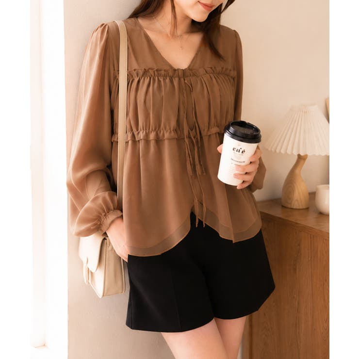 ブラウン | きれいめカジュアル シフォンブラウス 透け感トップス | SUNSHINE CLOSET