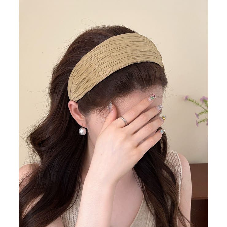ベージュ | プリーツワイドカチューシャ幅広ヘアバンド | Miniministore