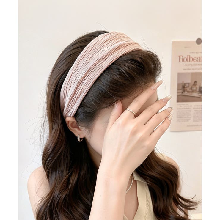 ピンクベージュ | プリーツワイドカチューシャ幅広ヘアバンド | Miniministore