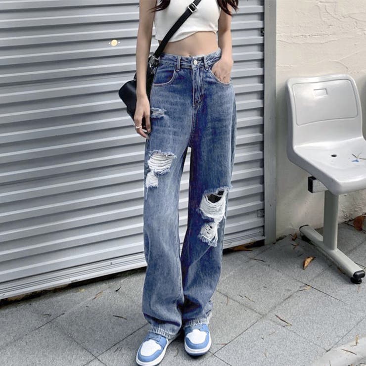 ダメージデニムパンツ クラッシュジーンズ[品番:II000010591 ダメージデニムパンツ クラッシュジーンズ[品番:II000010591