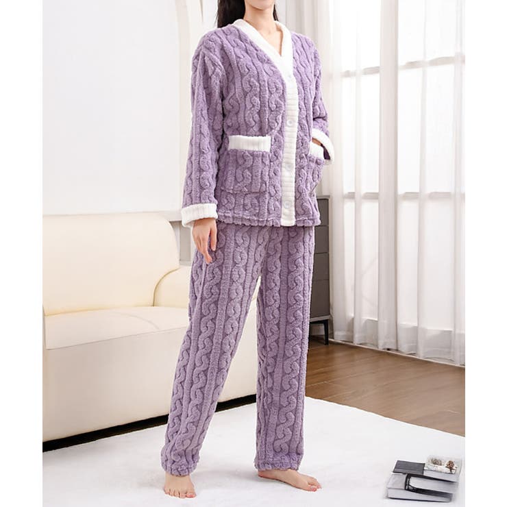 パープル | フリースパジャマ上下セット冬ルームウェア | Miniministore