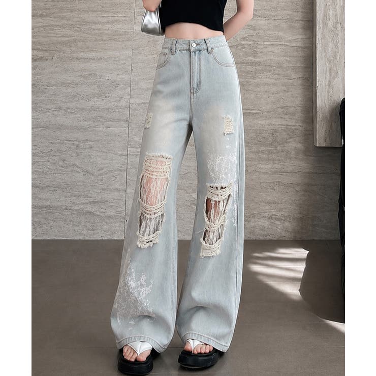 ライトブルー | レディース ハイウエストヴィンテージジーンズ クラッシュレトロジーパン着やせ | SUNSHINE CLOSET
