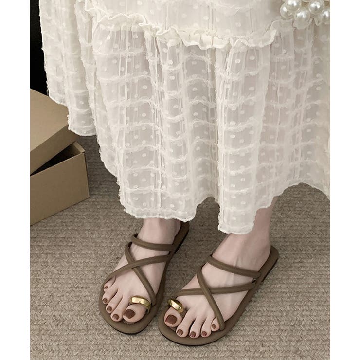 ブラウン | ストラップサンダルぺたんこリングサンダル | Miniministore