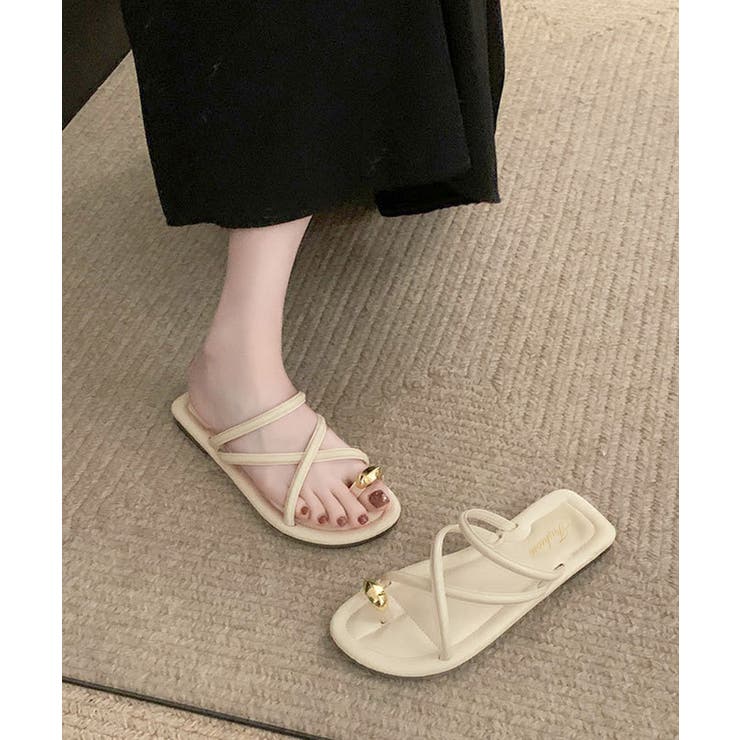 アイボリー | ストラップサンダルぺたんこリングサンダル | Miniministore