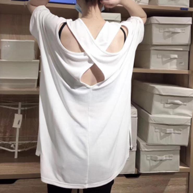 バッククロス tシャツカットソーロング丈[品番：II000008847