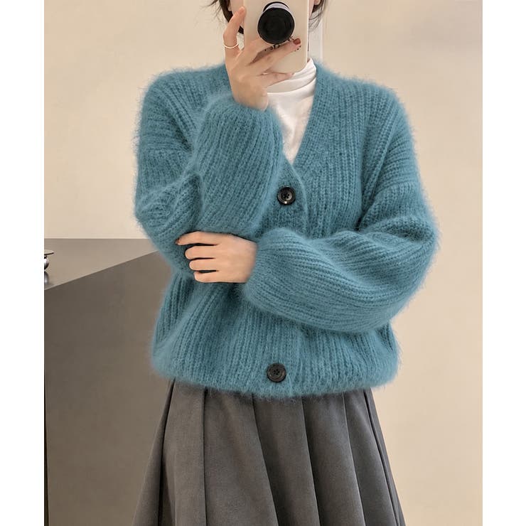 ブルー | シャギーニットショートカーディガン韓国風 | Miniministore