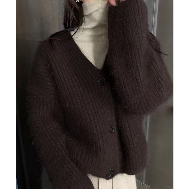 ダークブラウン | シャギーニットショートカーディガン韓国風 | Miniministore