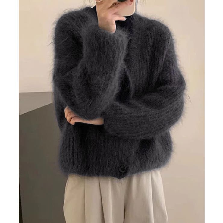 ダークグレー | シャギーニットショートカーディガン韓国風 | Miniministore