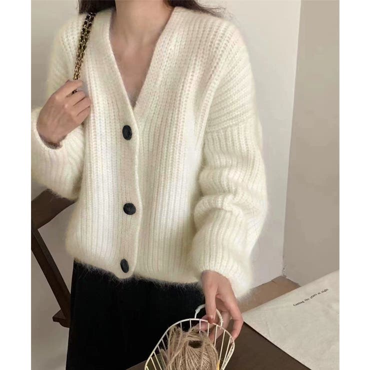 アイボリー | シャギーニットショートカーディガン韓国風 | Miniministore